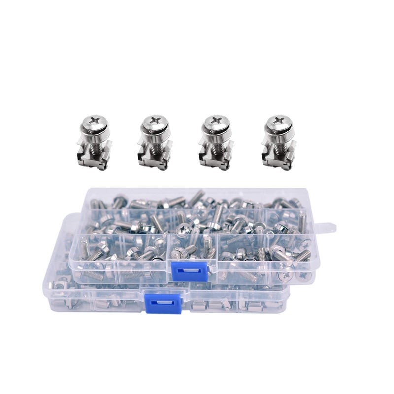 Wang-Data 100 Sets M6 Square Hole Hardware Cage Nuts & Mounting Screws Washers for Server Rack and Cabinet (M6 X 20mm)(Screw+Washer+cage nut) - Image 1
